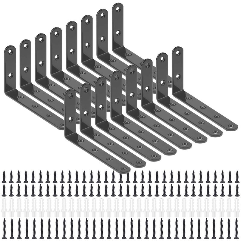 DYWISHKEY 5 InchX3 Inch Corner Brace 16 Pack, Shelf Bracket Heavy Duty Black Steel L Corner Bracket - Image 1